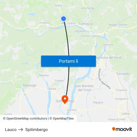 Lauco to Spilimbergo map