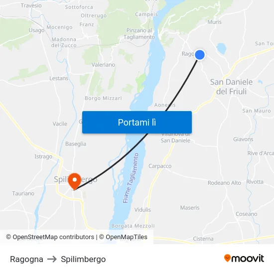 Ragogna to Spilimbergo map