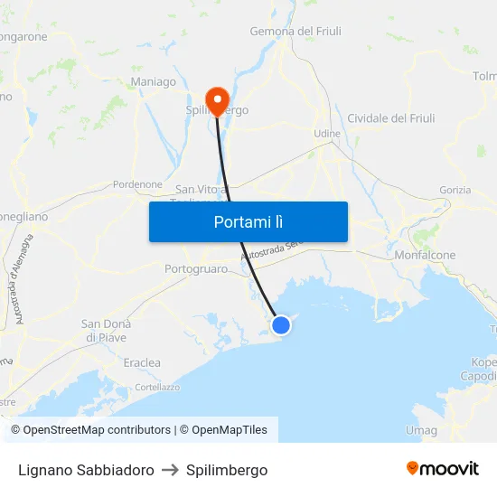 Lignano Sabbiadoro to Spilimbergo map