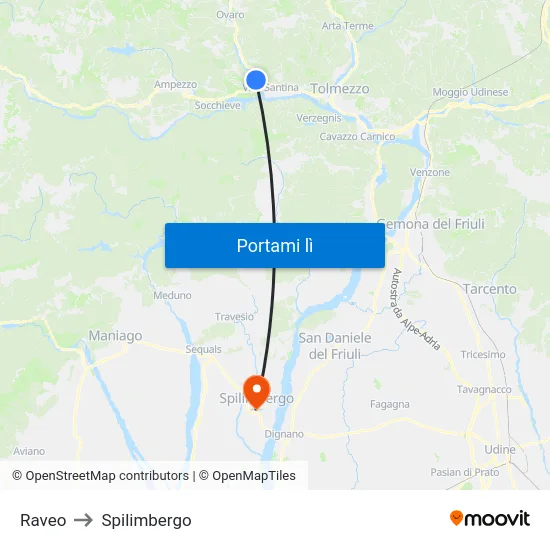 Raveo to Spilimbergo map