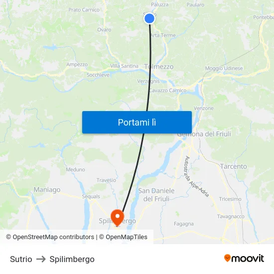 Sutrio to Spilimbergo map