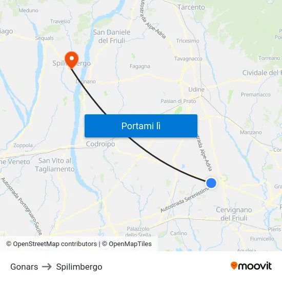 Gonars to Spilimbergo map