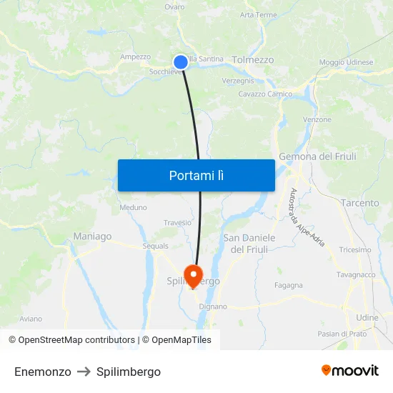 Enemonzo to Spilimbergo map
