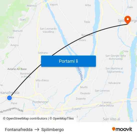 Fontanafredda to Spilimbergo map