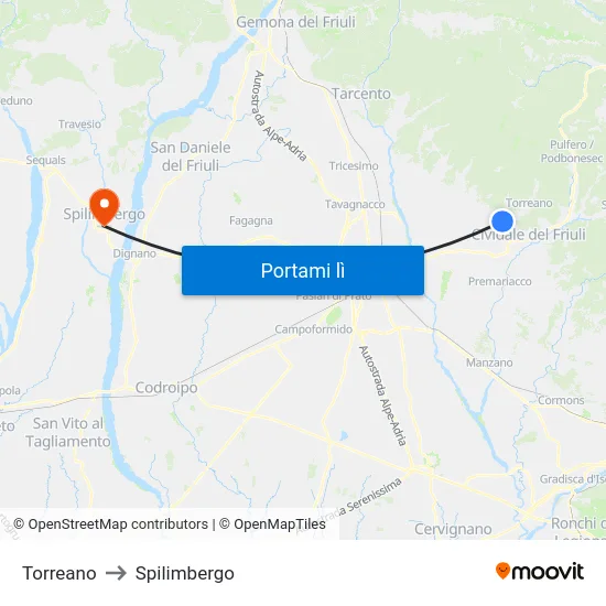 Torreano to Spilimbergo map