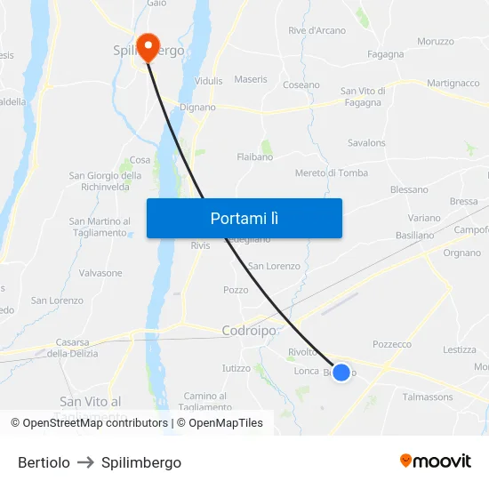 Bertiolo to Spilimbergo map