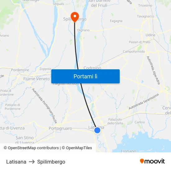 Latisana to Spilimbergo map