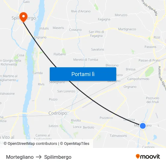 Mortegliano to Spilimbergo map