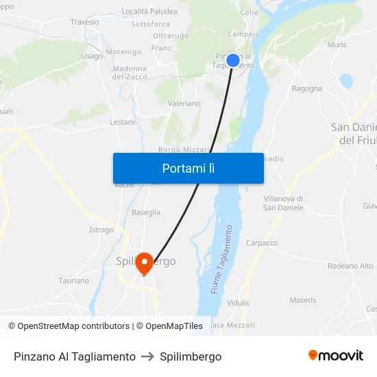 Pinzano Al Tagliamento to Spilimbergo map