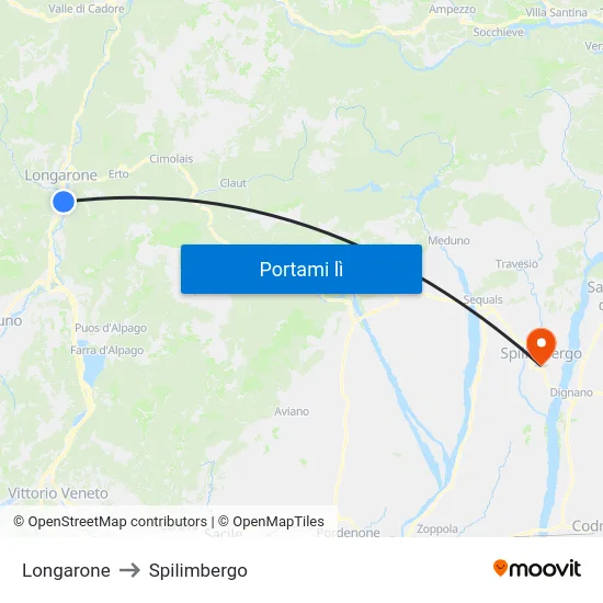 Longarone to Spilimbergo map