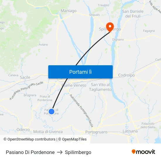 Pasiano Di Pordenone to Spilimbergo map