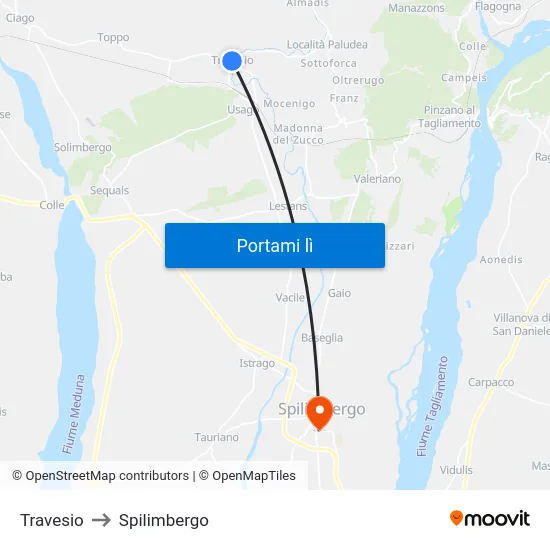 Travesio to Spilimbergo map