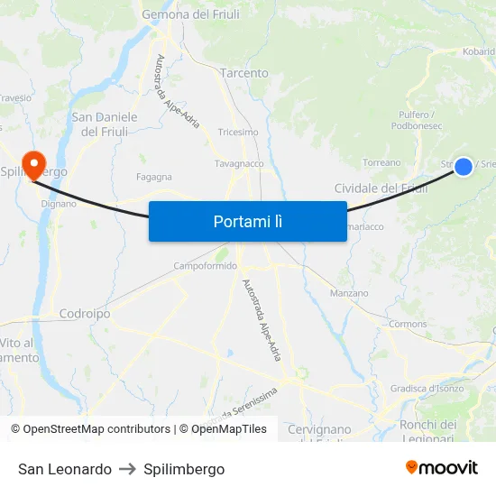 San Leonardo to Spilimbergo map