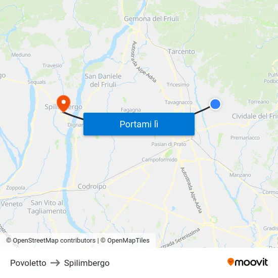 Povoletto to Spilimbergo map