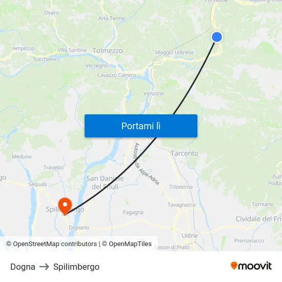 Dogna to Spilimbergo map