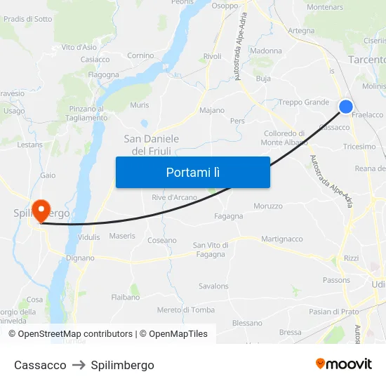 Cassacco to Spilimbergo map
