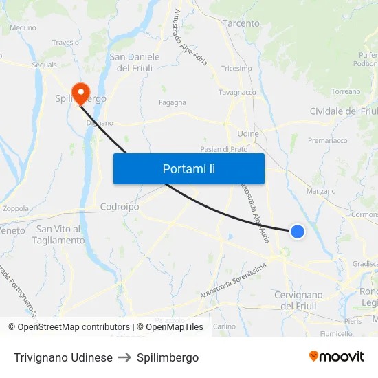 Trivignano Udinese to Spilimbergo map