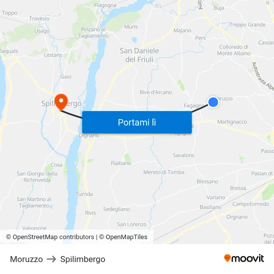 Moruzzo to Spilimbergo map