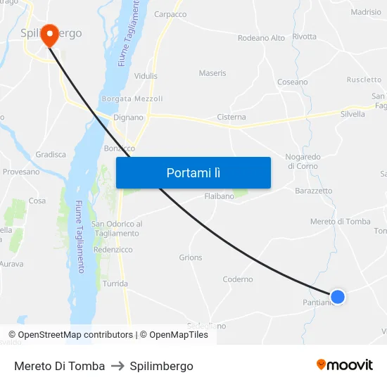 Mereto Di Tomba to Spilimbergo map
