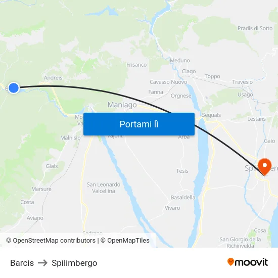Barcis to Spilimbergo map