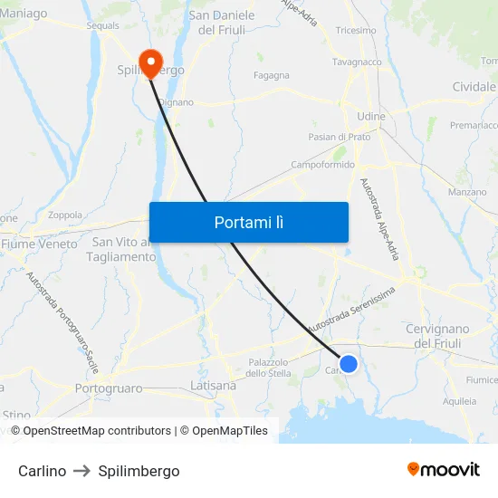 Carlino to Spilimbergo map