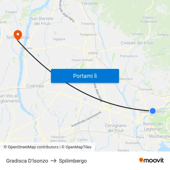 Gradisca D'Isonzo to Spilimbergo map