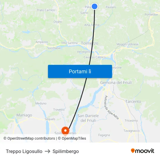 Treppo Ligosullo to Spilimbergo map