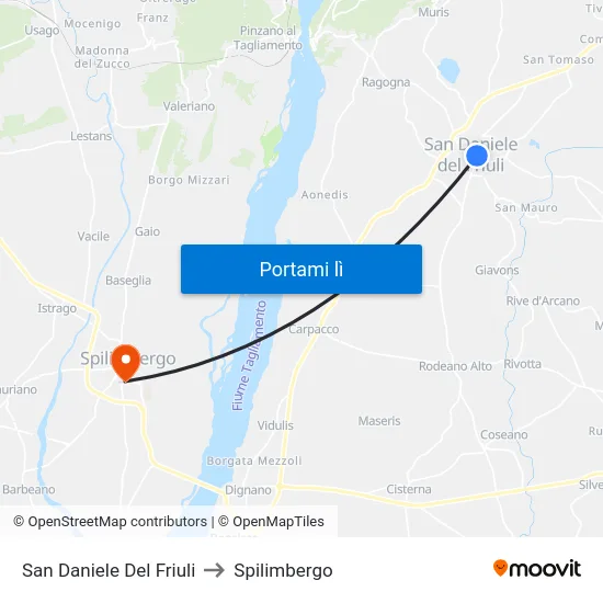 San Daniele Del Friuli to Spilimbergo map