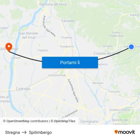 Stregna to Spilimbergo map