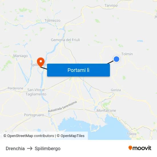 Drenchia to Spilimbergo map