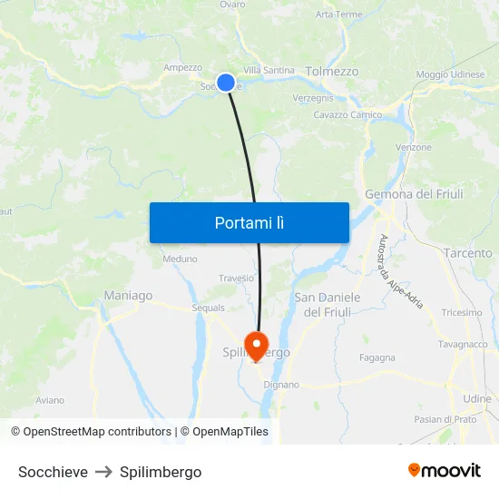 Socchieve to Spilimbergo map