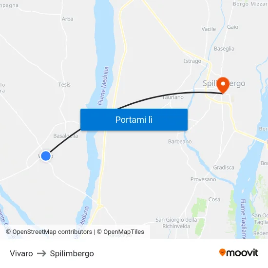 Vivaro to Spilimbergo map