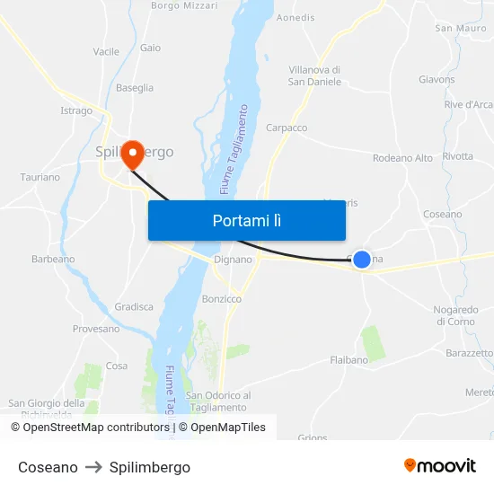 Coseano to Spilimbergo map