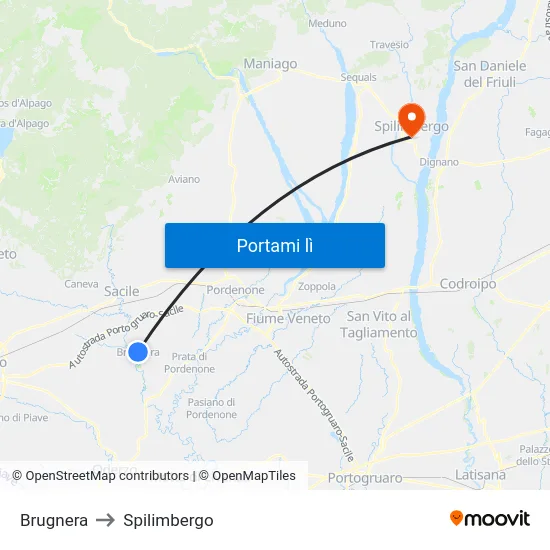 Brugnera to Spilimbergo map