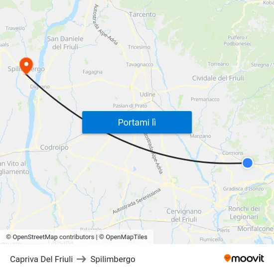 Capriva Del Friuli to Spilimbergo map