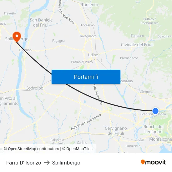 Farra D' Isonzo to Spilimbergo map