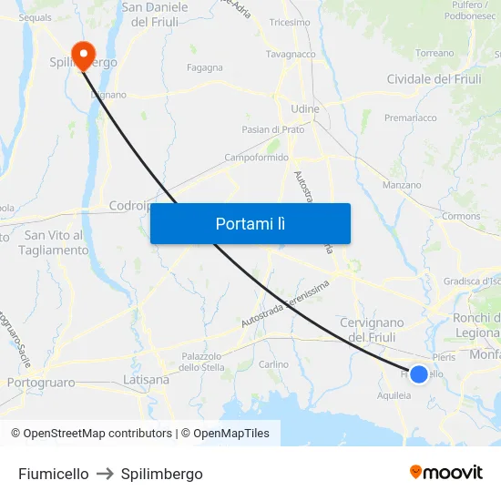 Fiumicello to Spilimbergo map