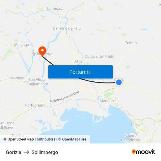 Gorizia to Spilimbergo map