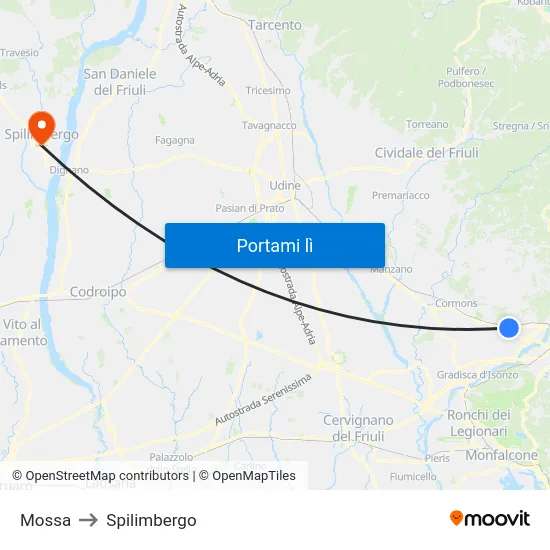 Mossa to Spilimbergo map