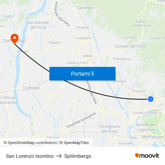 San Lorenzo Isontino to Spilimbergo map
