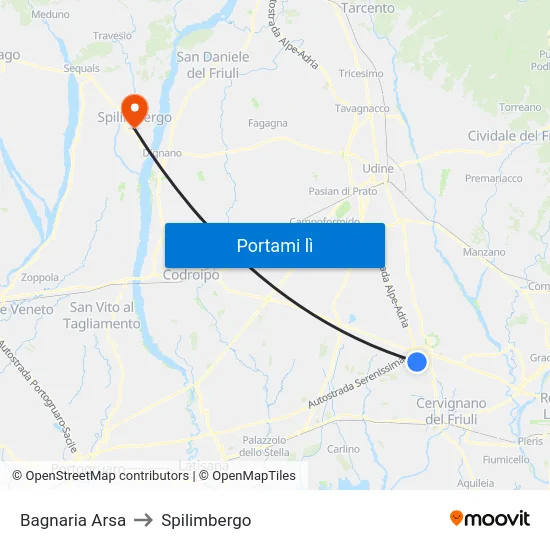 Bagnaria Arsa to Spilimbergo map