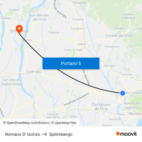 Romans D' Isonzo to Spilimbergo map