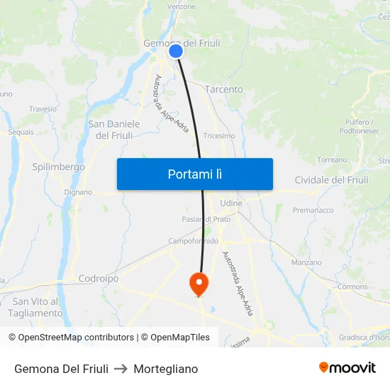 Gemona Del Friuli to Mortegliano map