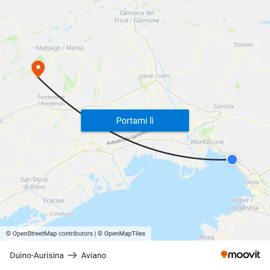 Duino-Aurisina to Aviano map