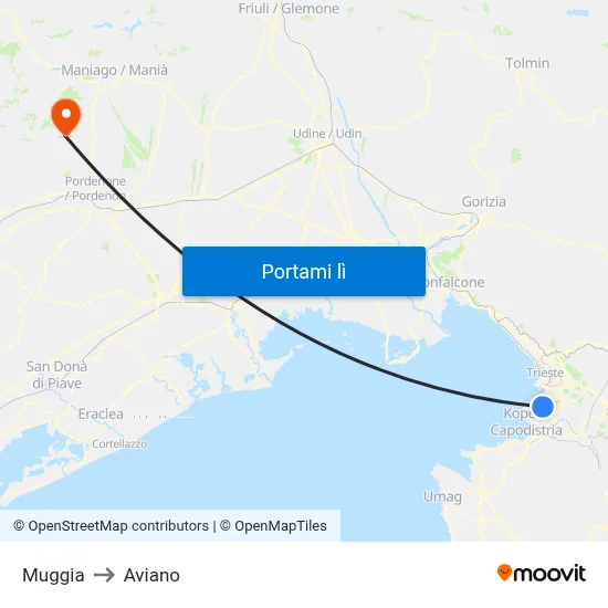 Muggia to Aviano map