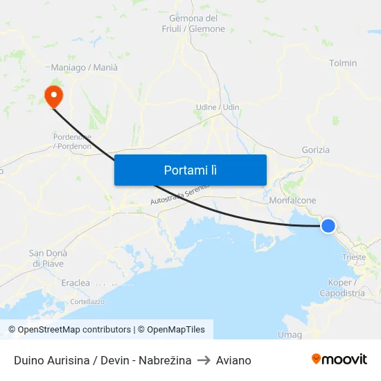 Duino Aurisina / Devin - Nabrežina to Aviano map