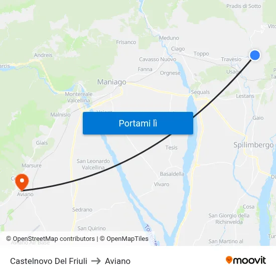 Castelnovo Del Friuli to Aviano map
