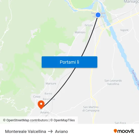 Montereale Valcellina to Aviano map