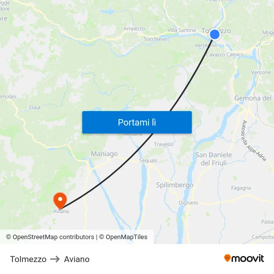 Tolmezzo to Aviano map