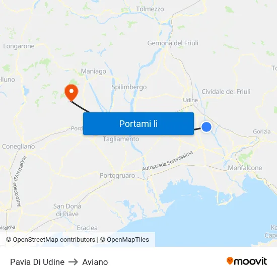 Pavia Di Udine to Aviano map